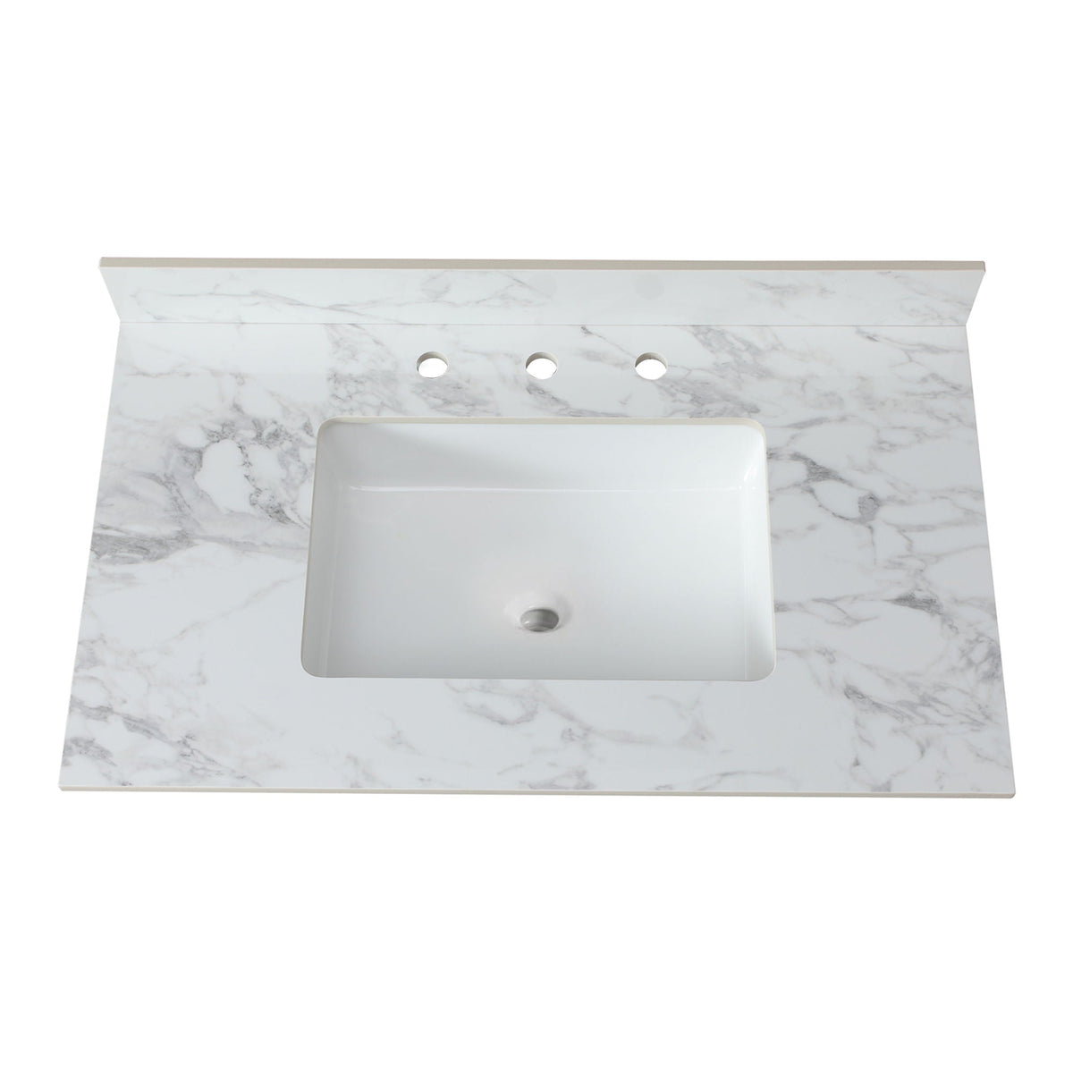 Elegant Sintered Stone Bathroom Vanity Top with Rectangular Undermount Ceramic Sink - White