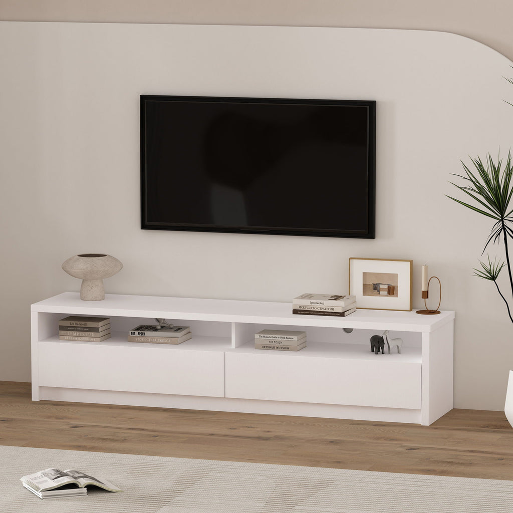 Modern 70" TV Stand with Full Extension Drawers - White or Light Brown