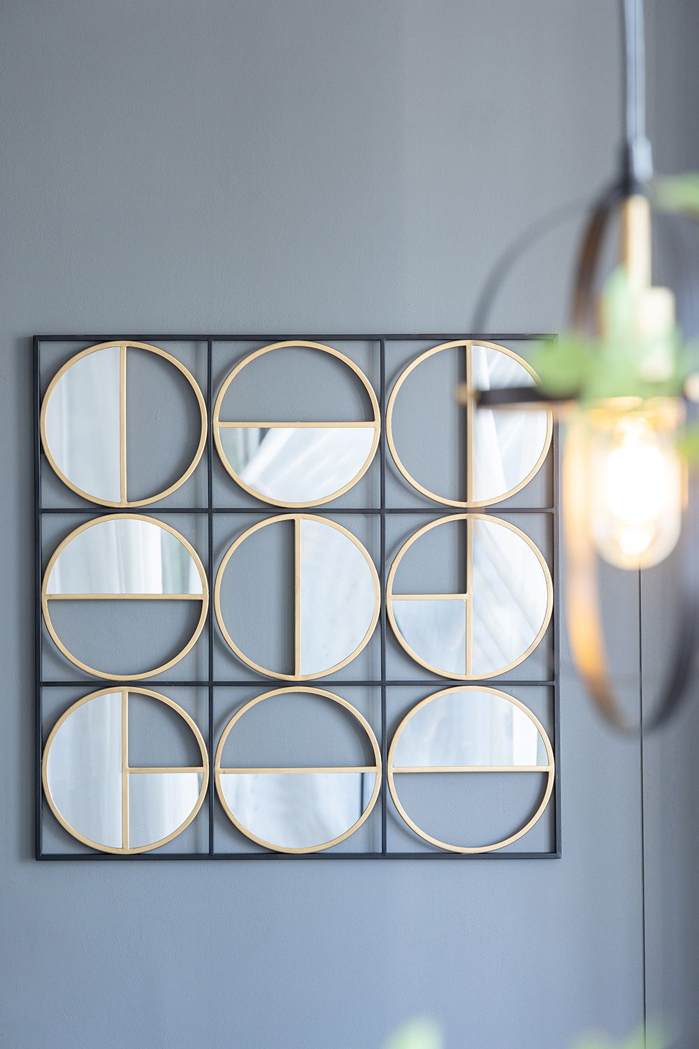 Metal Beaded Accent Mirror with Eclectic Contemporary Design - Gray