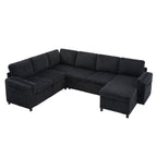 Convertible U-Shaped Sectional Sofa Bed with USB Ports and Storage – Black, Dark Gray, Blue