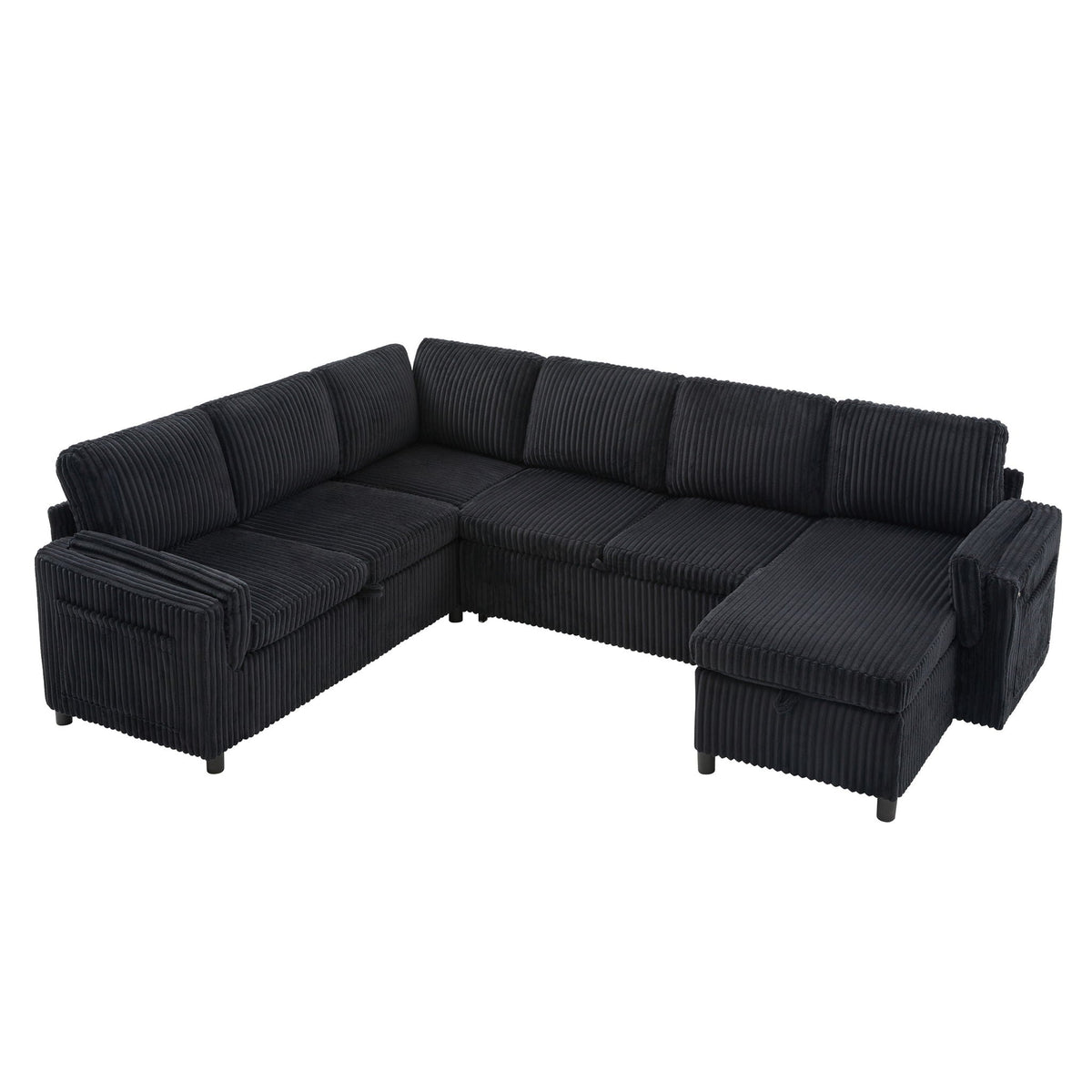 Convertible U-Shaped Sectional Sofa Bed with USB Ports and Storage – Black, Dark Gray, Blue