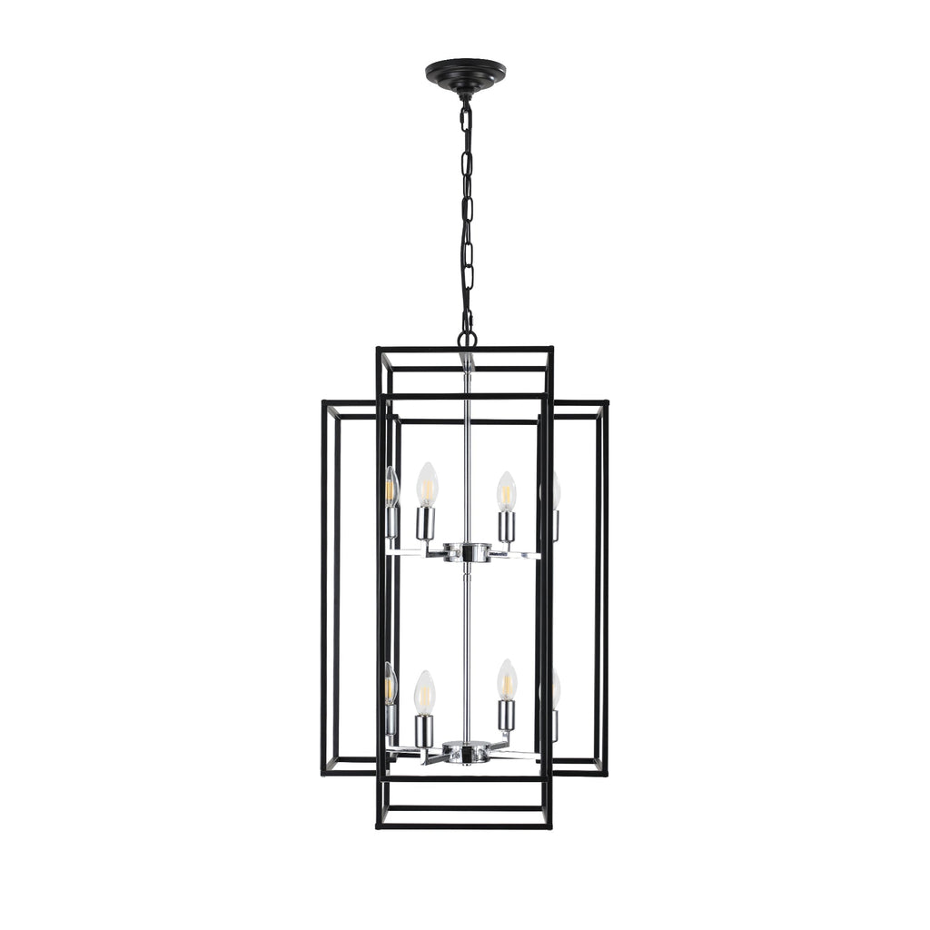 Modern 8-Light Geometric Pendant Chandelier with Adjustable Height - Chrome