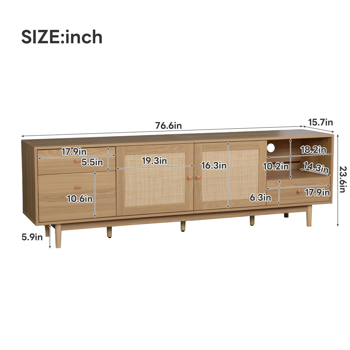 Natural Rattan Door TV Stand with Storage - Natural