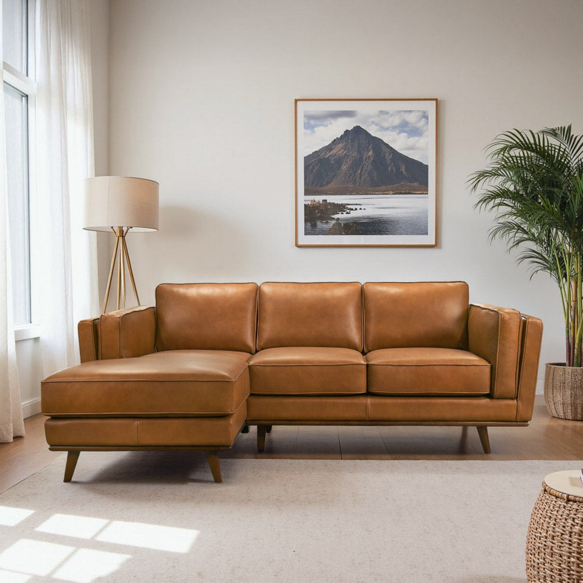 Light Brown Sectional Sofa with Removable Cushions - Left or Right Arm Facing