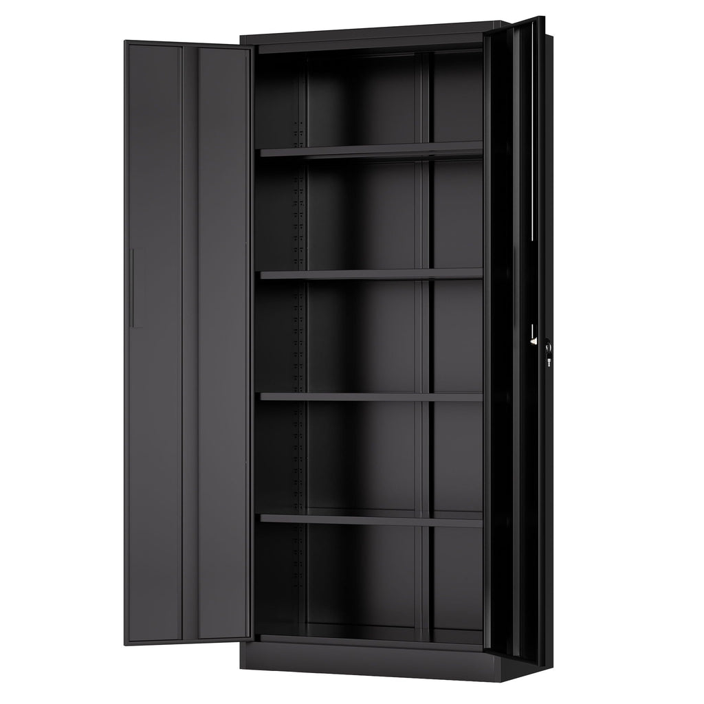 Steel Garage Storage Cabinet with Adjustable Shelves and Lock – Black or White
