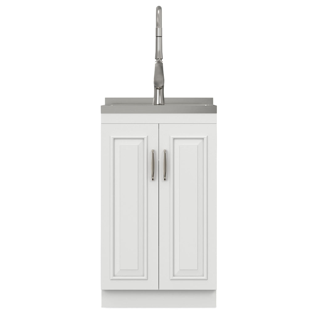 Deluxe Laundry Cabinet with Pull-Out Faucet and Stainless Steel Sink - White