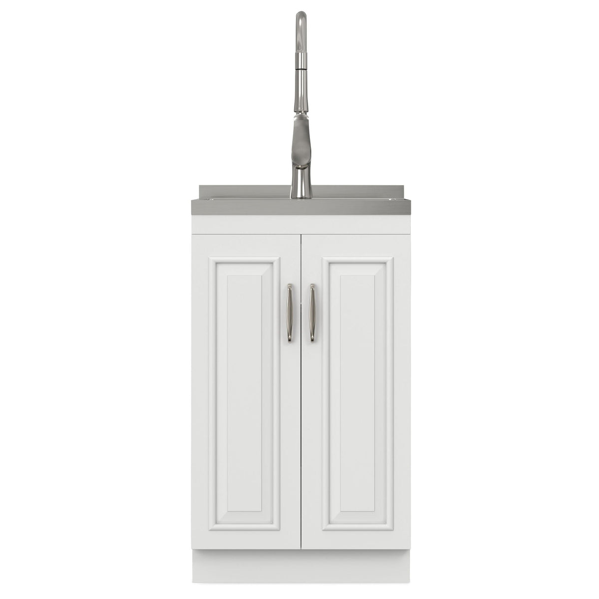 Deluxe Laundry Cabinet with Pull-Out Faucet and Stainless Steel Sink - White