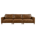 Luxury PU Leather Sofa 112" with Solid Wood Base - Brown