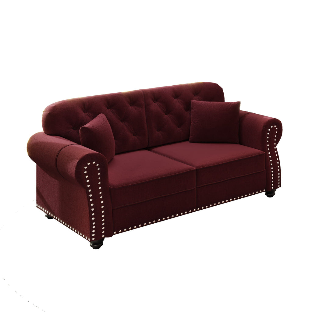 Upholstered Chesterfield Sofa with Nailhead Trim and Rolled Armrests - Fabric
