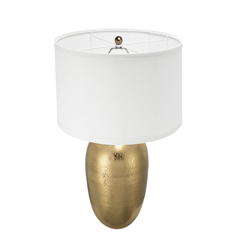 Round Aluminum Table Lamp with Fabric Shade - Gold