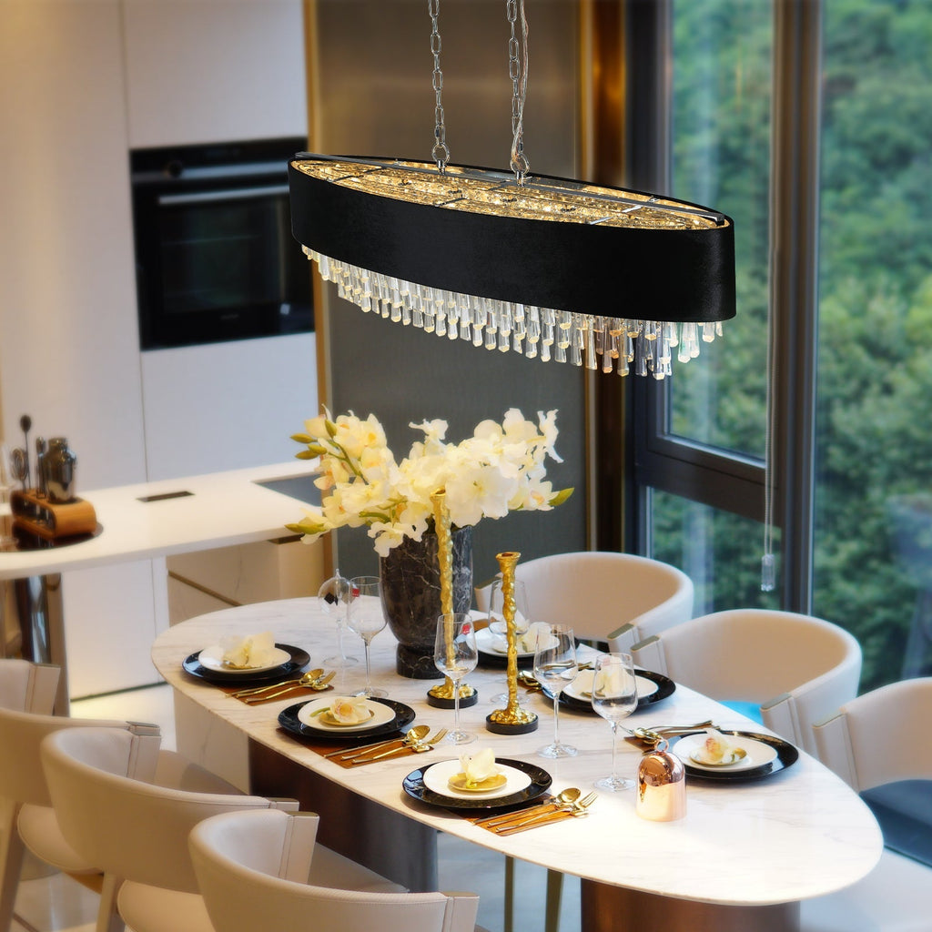 39" Modern Crystal Chandelier with Black Velvet Shade
