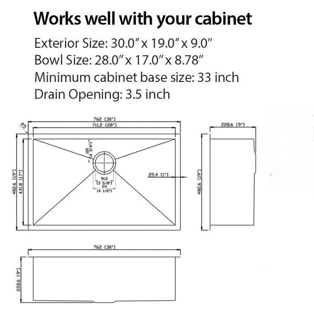 Gray Undermount Steel Kitchen Sink with Deep Single Bowl Basin