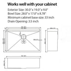 Gray Undermount Steel Kitchen Sink with Deep Single Bowl Basin