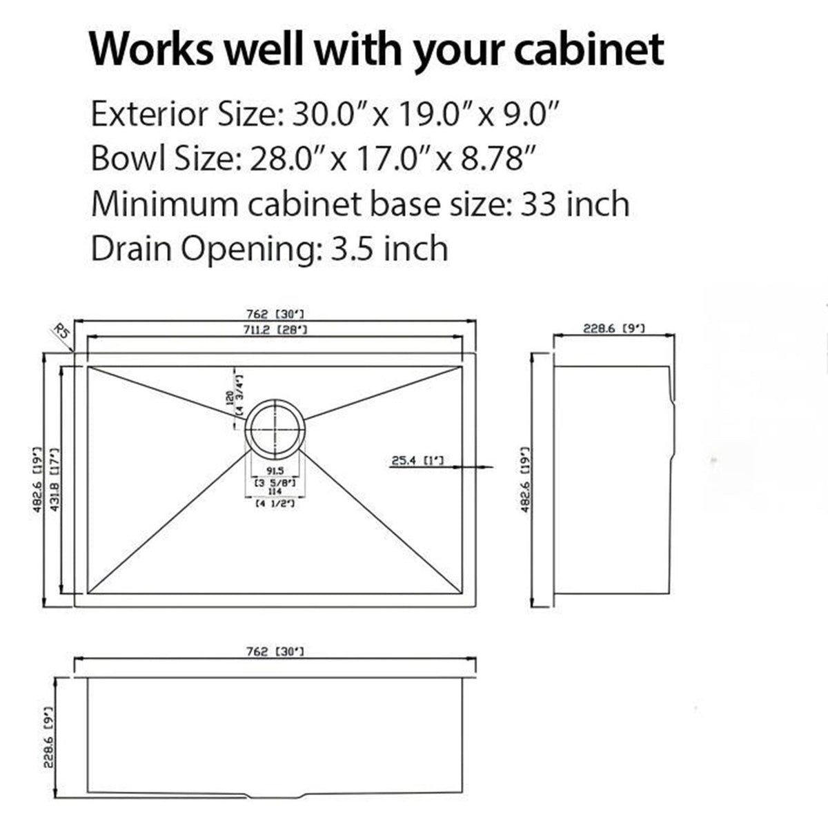 Gray Undermount Steel Kitchen Sink with Deep Single Bowl Basin