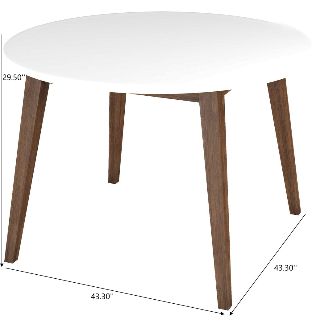White Round Dining Table with Solid Wood Construction - White