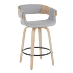 Farmhouse Counter Stool Set with Cushioned Gray Seat - White Washed