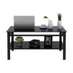 Glass Lift Top Coffee Table with Storage Shelf - Black