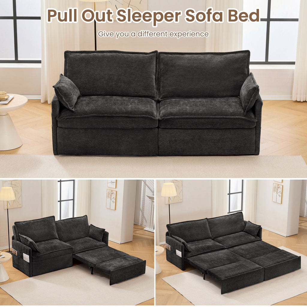 Convertible Sleeper Sofa Bed with Storage and USB/C Charging - Fabric