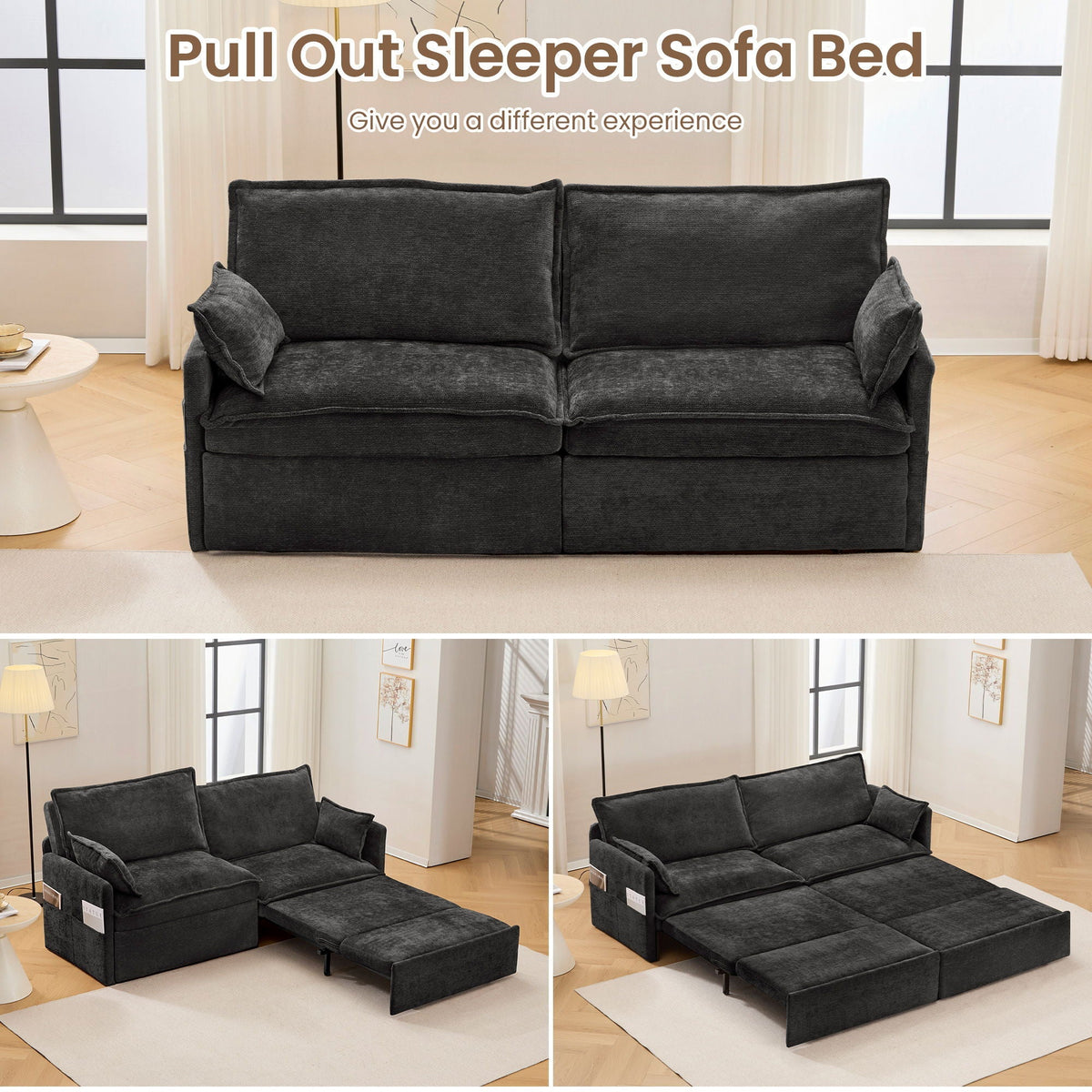 Convertible Sleeper Sofa Bed with Storage and USB/C Charging - Fabric