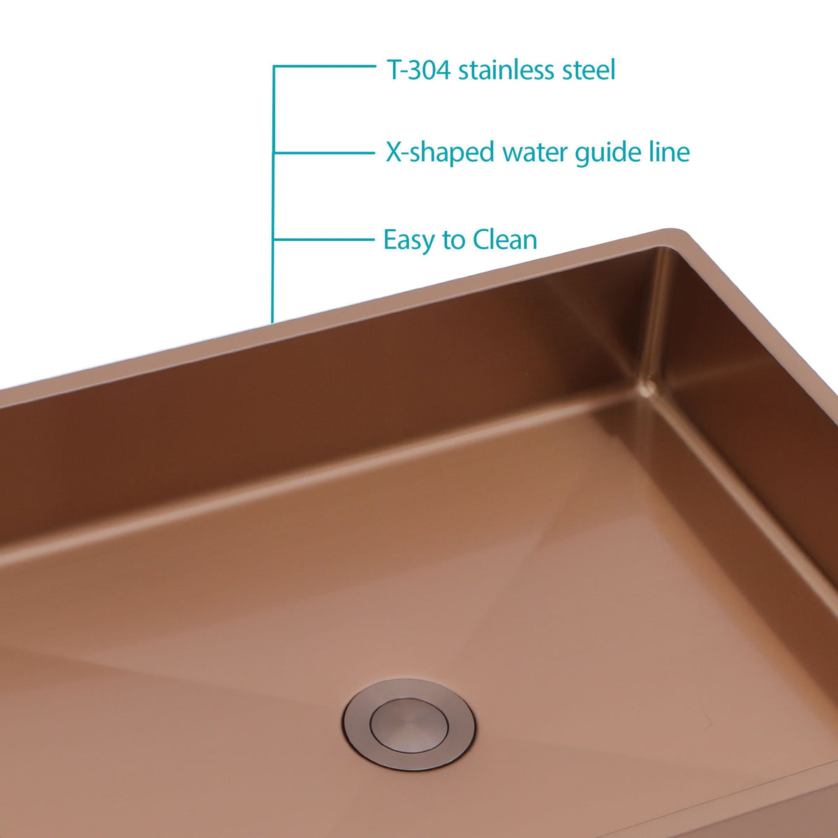 Stainless Steel Bathroom Sink with Pop Up Drain - Rose Gold 19" x 15"