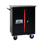 Double Door Multi-Function Tool Cart with Secure Storage - Black/Red