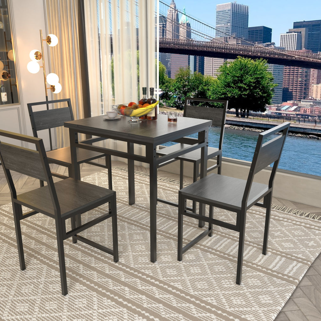 Extendable Dining Table Set with 4 Chairs – MDF and Metal