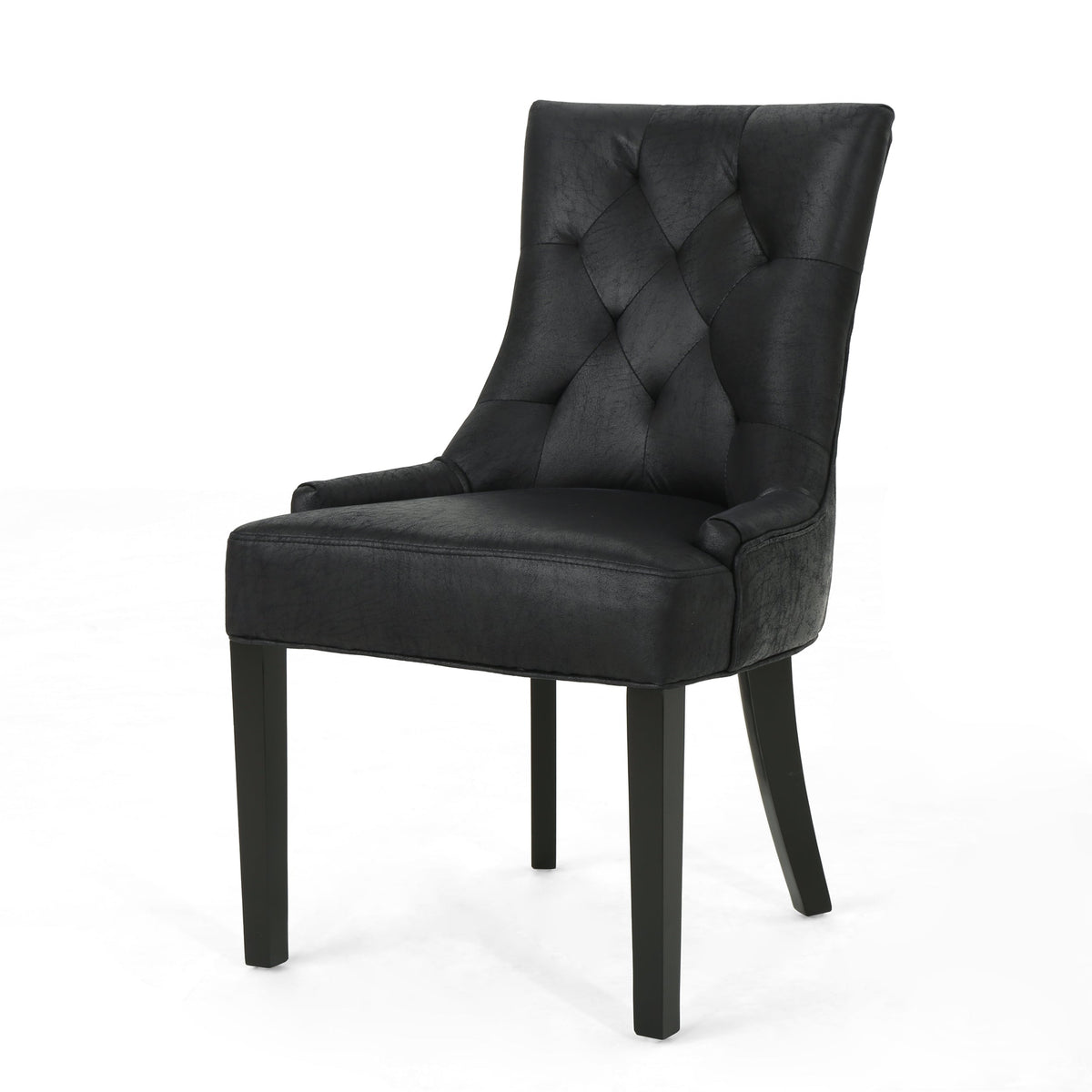 Black Microfiber Dining Chair Set of 2 with Tufted Backrest - Cheney