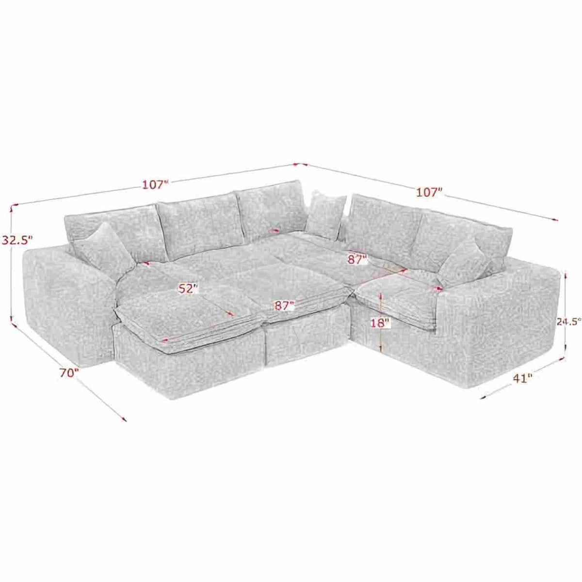 Sectional Sofa with Moveable Ottoman and Modular Design - Multiple Colors