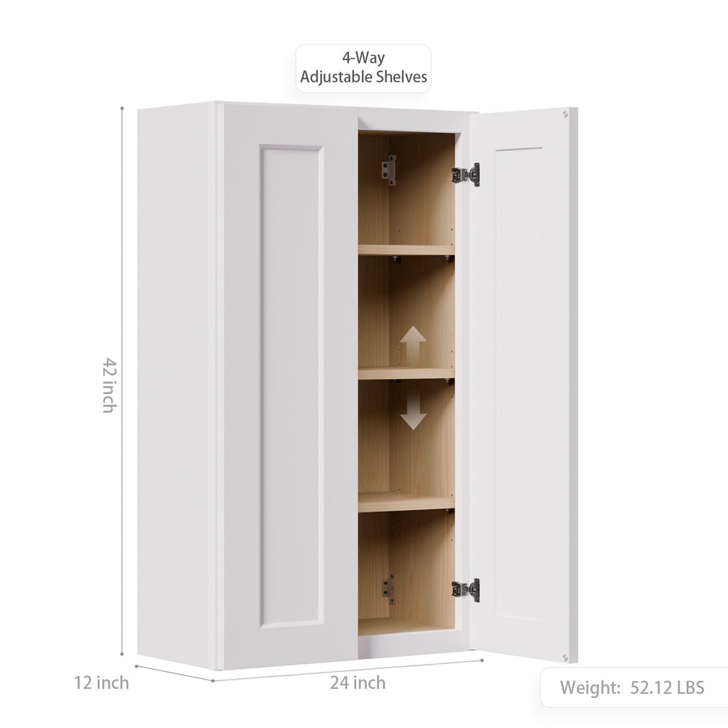 White Shaker Solid Wood Wall Cabinet with Soft-Close Doors - White