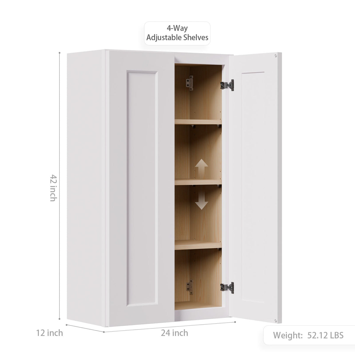 White Shaker Solid Wood Wall Cabinet with Soft-Close Doors - White