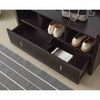 Dark Brown Shoe Entry Bench with Three Shelves and Drawer