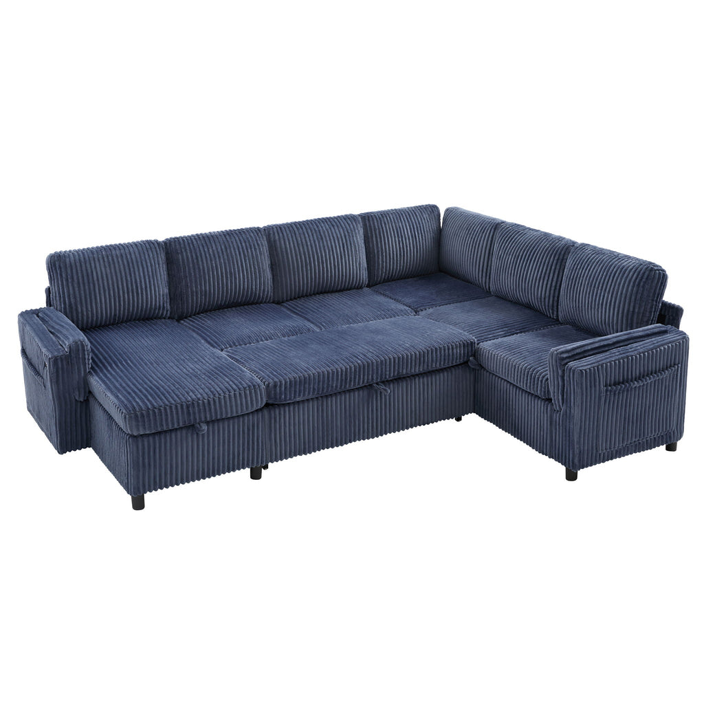 Convertible U-Shaped Sectional Sofa Bed with USB Ports and Storage – Black, Dark Gray, Blue