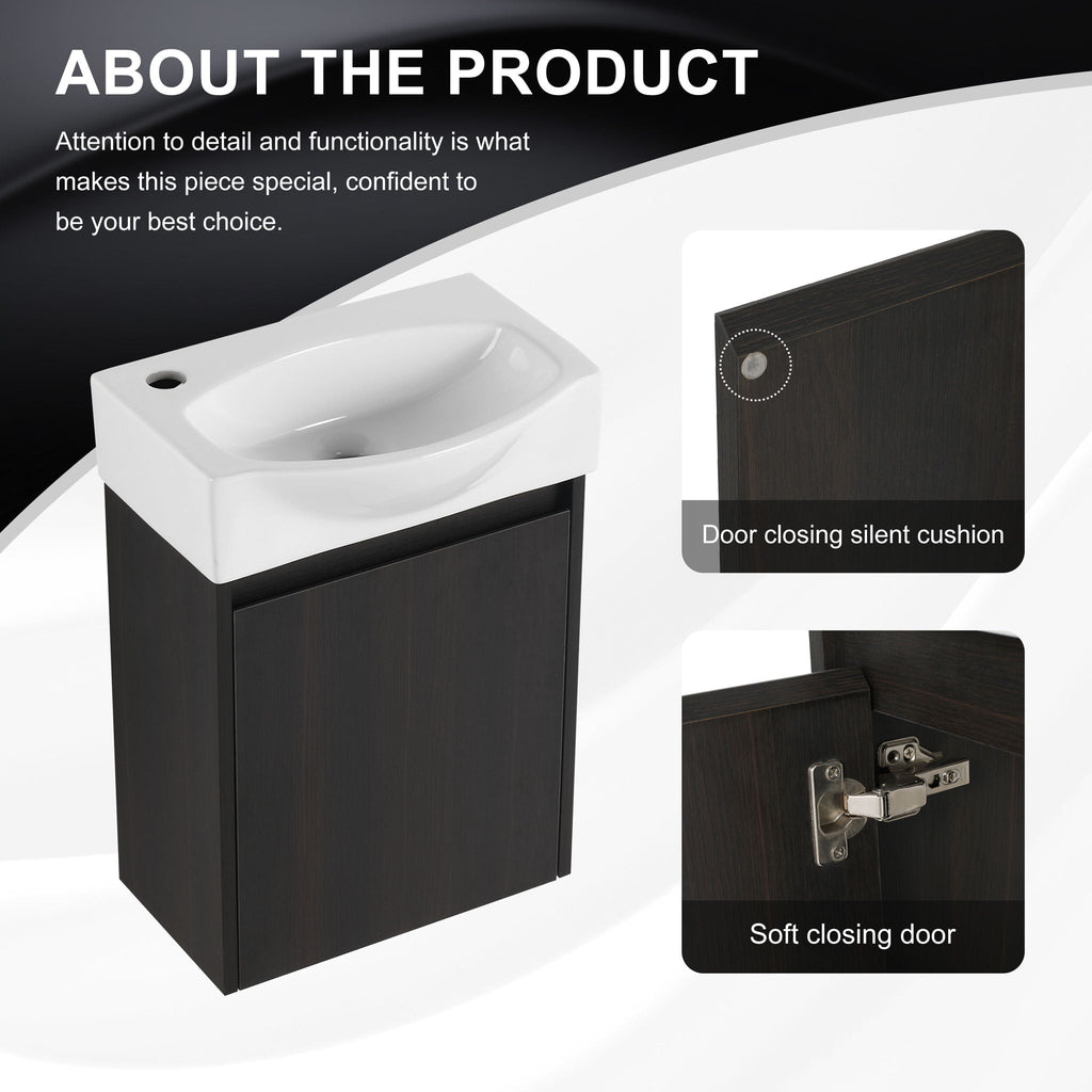 Modern Bathroom Vanity with Ceramic Basin and Storage Cabinet - Light Brown, Black, or White