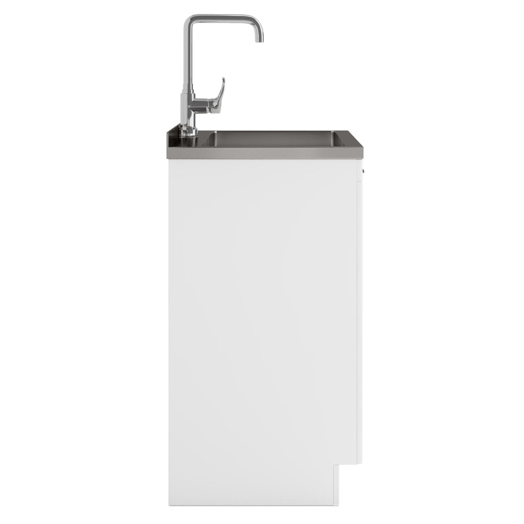 Laundry Cabinet with Stainless Steel Sink and Faucet - White