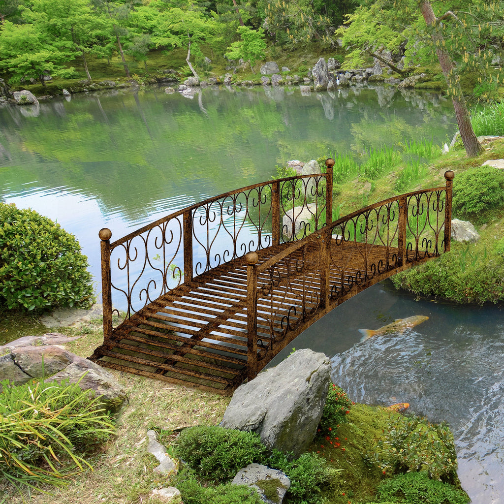 Metal Garden Bridge with Safety Siderails – Steel, 82.75" L