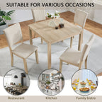 Modern 5-Piece Wooden Dining Table Set with Upholstered Chairs - Light Oak