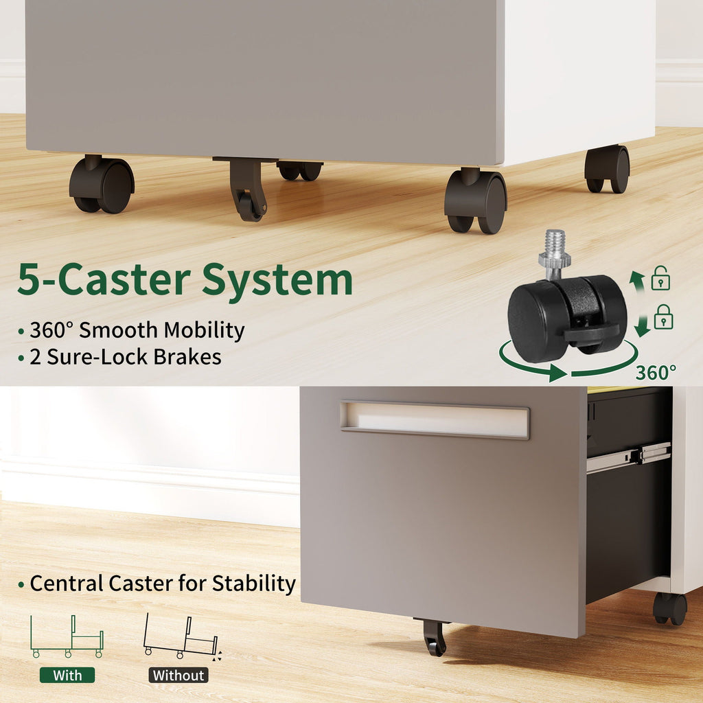 2-Drawer Mobile File Cabinet with Lock - White