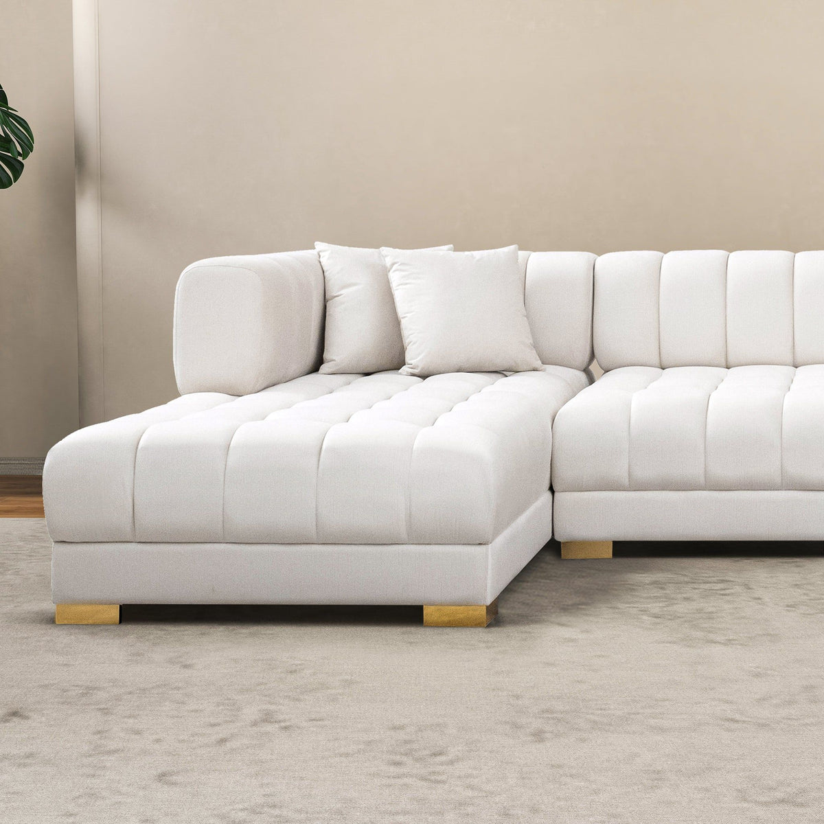 U Shape Corner Sofa with Solid Wood Frame and Plush Cushions - Beige