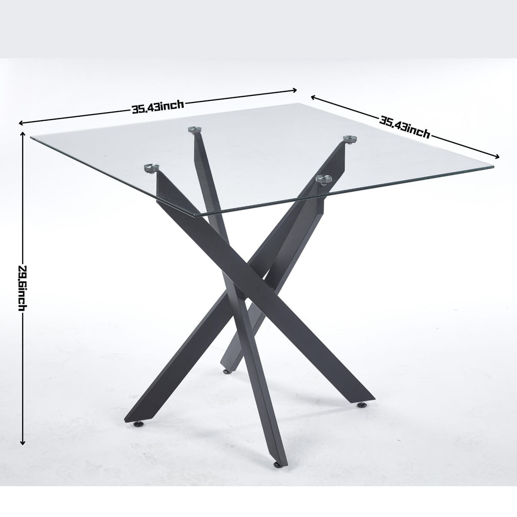 Modern Tempered Glass Dining Table with Cross Metal Legs - Multiple Colors