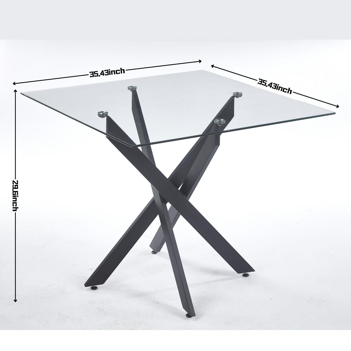 Modern Tempered Glass Dining Table with Cross Metal Legs - Multiple Colors