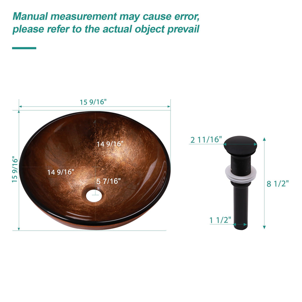 Tempered Glass Vessel Sink with Pop-Up Drain - White, Pearl Silver, Dark Brown, Dark Gray