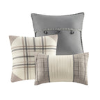 Herringbone Comforter Set with Buffalo Plaid - King, Neutral, 7 Piece