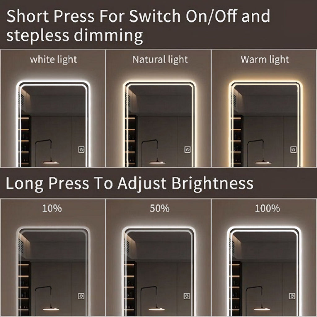 Full Length Floor Mirror LED with Dimming & 3 Color Modes - Silver