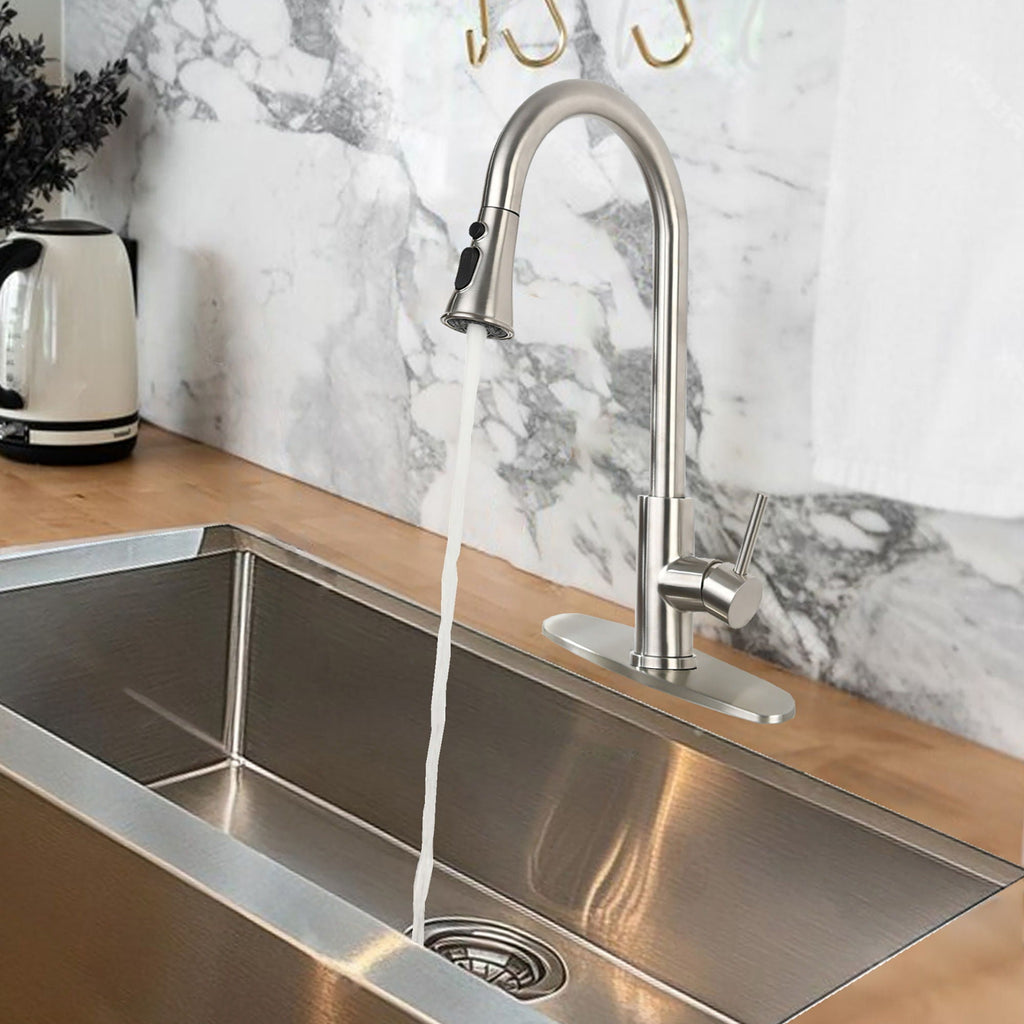 Classic High Arc Kitchen Faucet with Pull Down Sprayer - Brushed Nickel