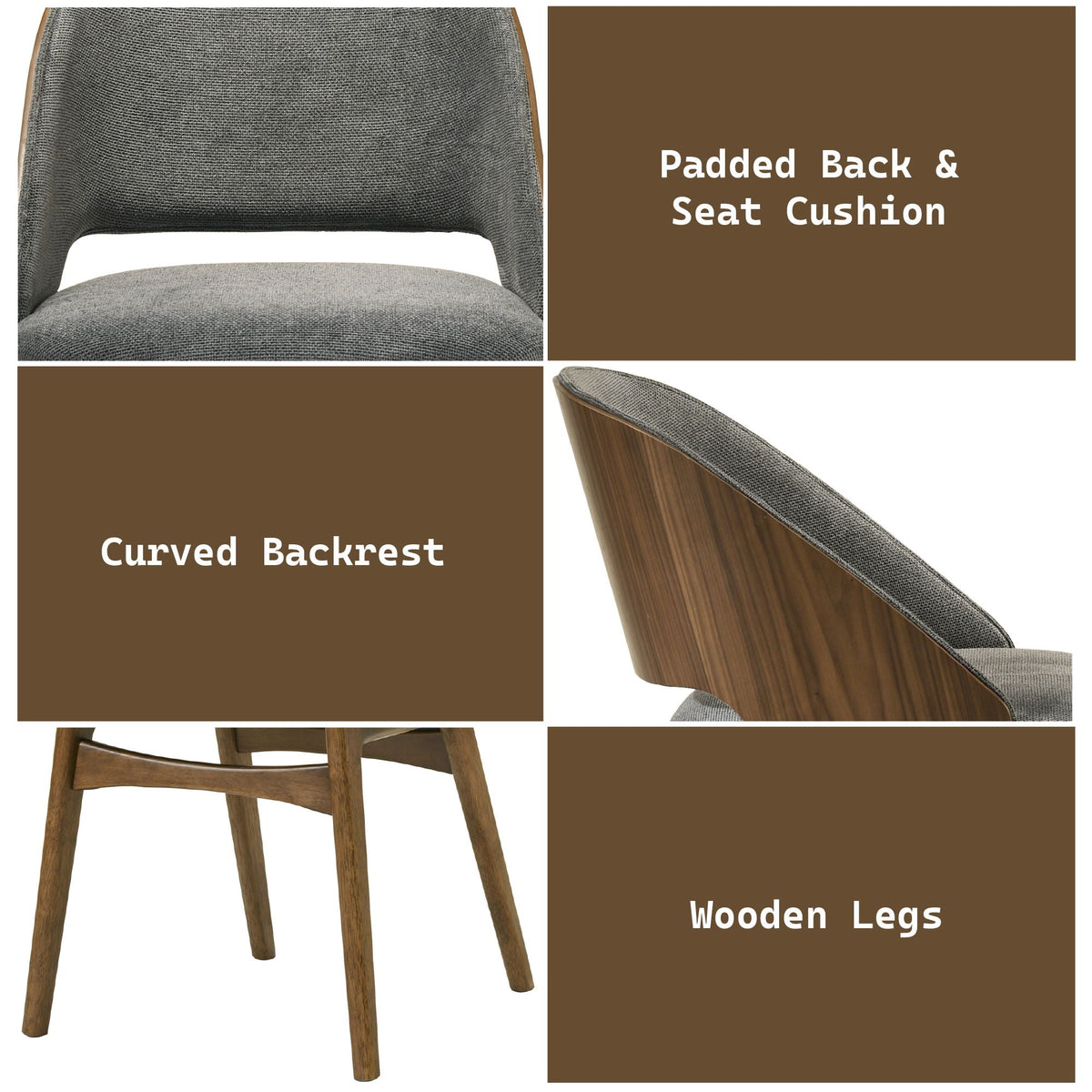 Gray Walnut Side Chair Set with Padded Cushion - Set of 2