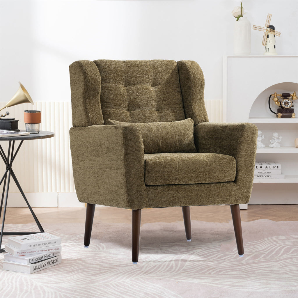 Modern Upholstered Arm Chair with Solid Wood Legs and Pillow - Multiple Colors