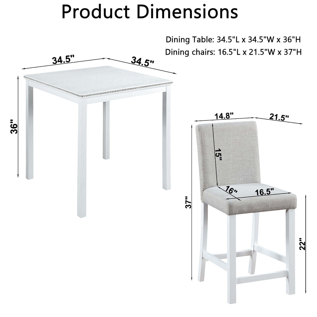 Counter Height 5 Piece Dining Table Set with Upholstered Chairs - Gray, White, Dark Gray