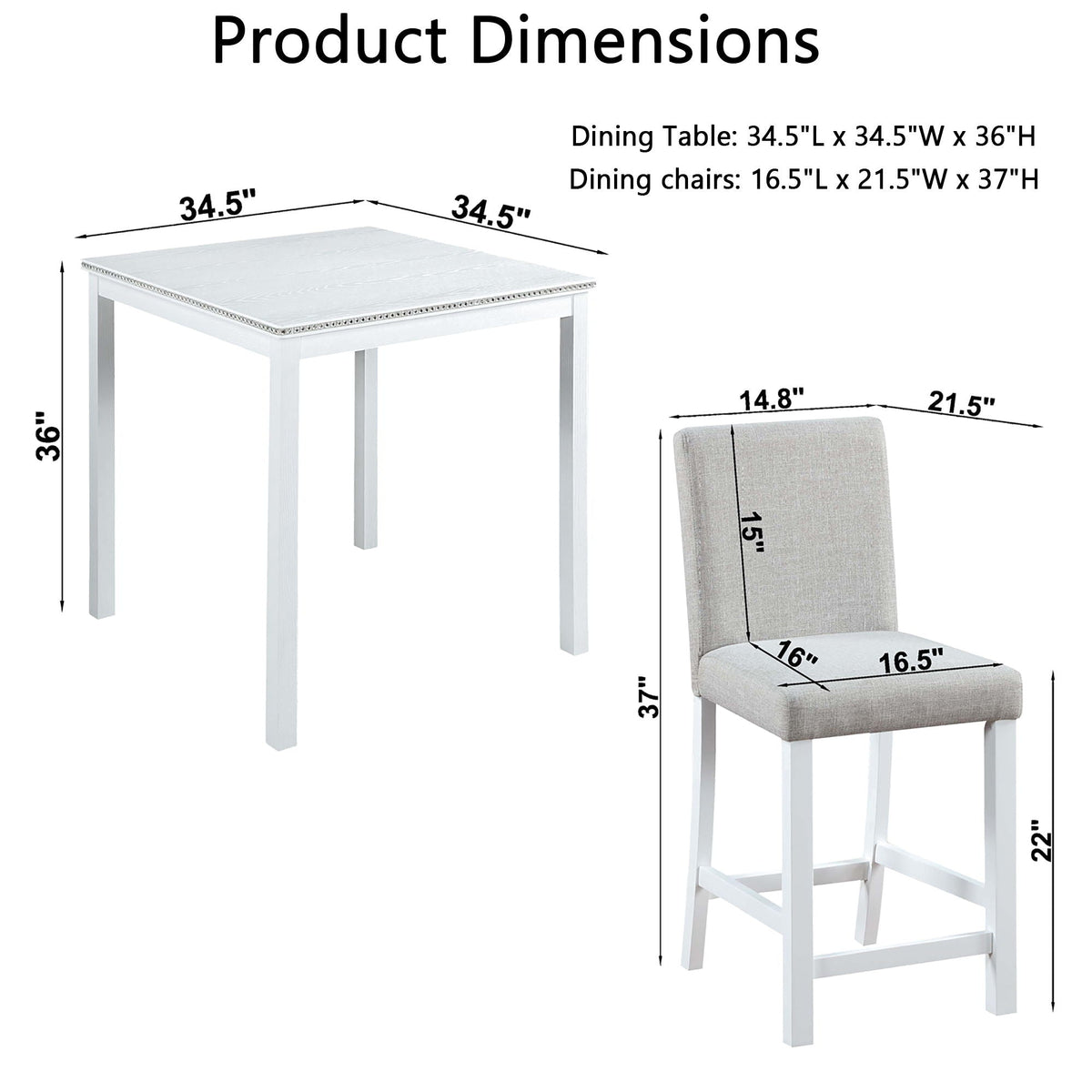 Counter Height 5 Piece Dining Table Set with Upholstered Chairs - Gray, White, Dark Gray