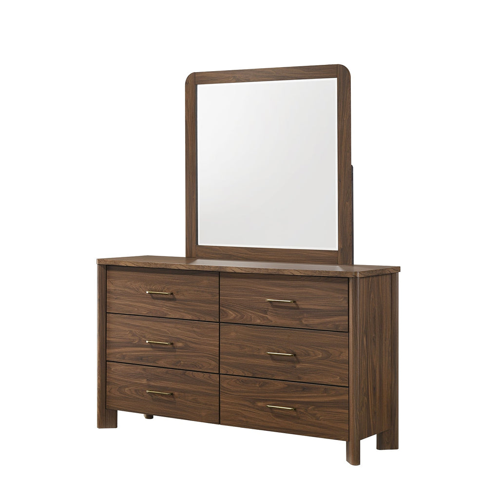Walnut Color Solid Wood Dresser 6-Drawers with Rounded Edges - Walnut