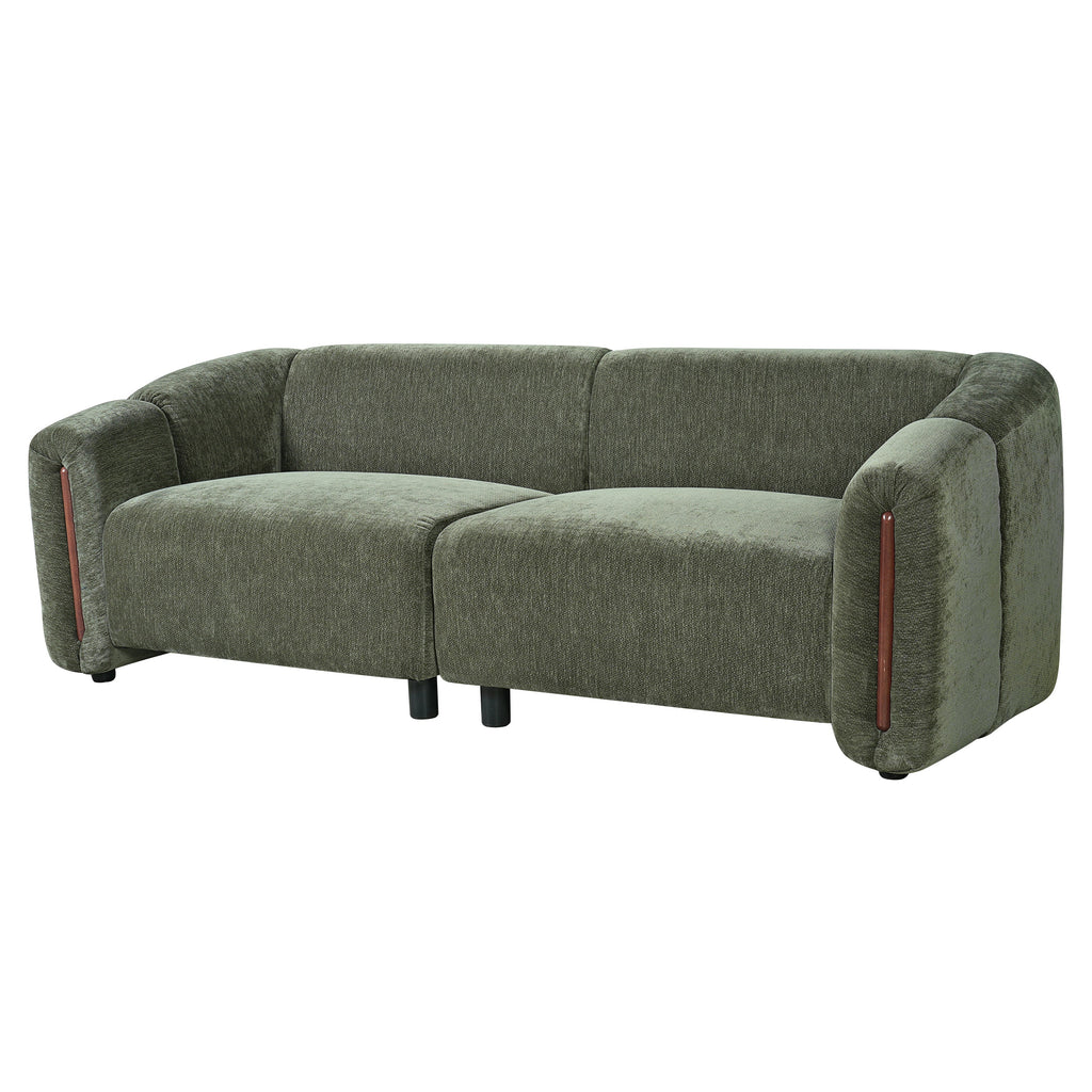 Modern Minimalist Curved Block Sofa with Wood Accents - Cream Boucle